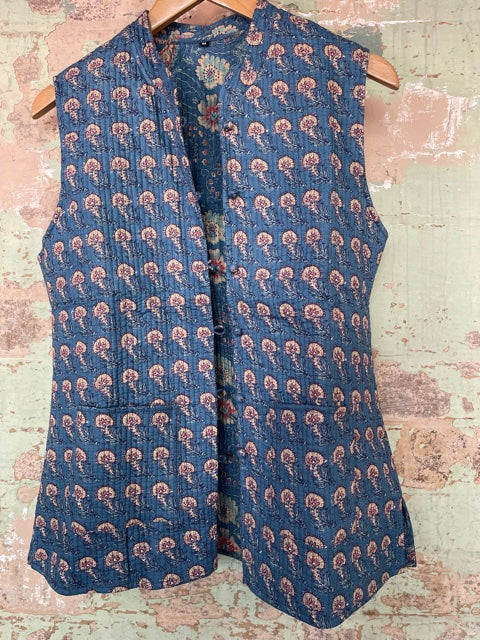 Handblock Printed Mughal Vest - Cornflower Blue