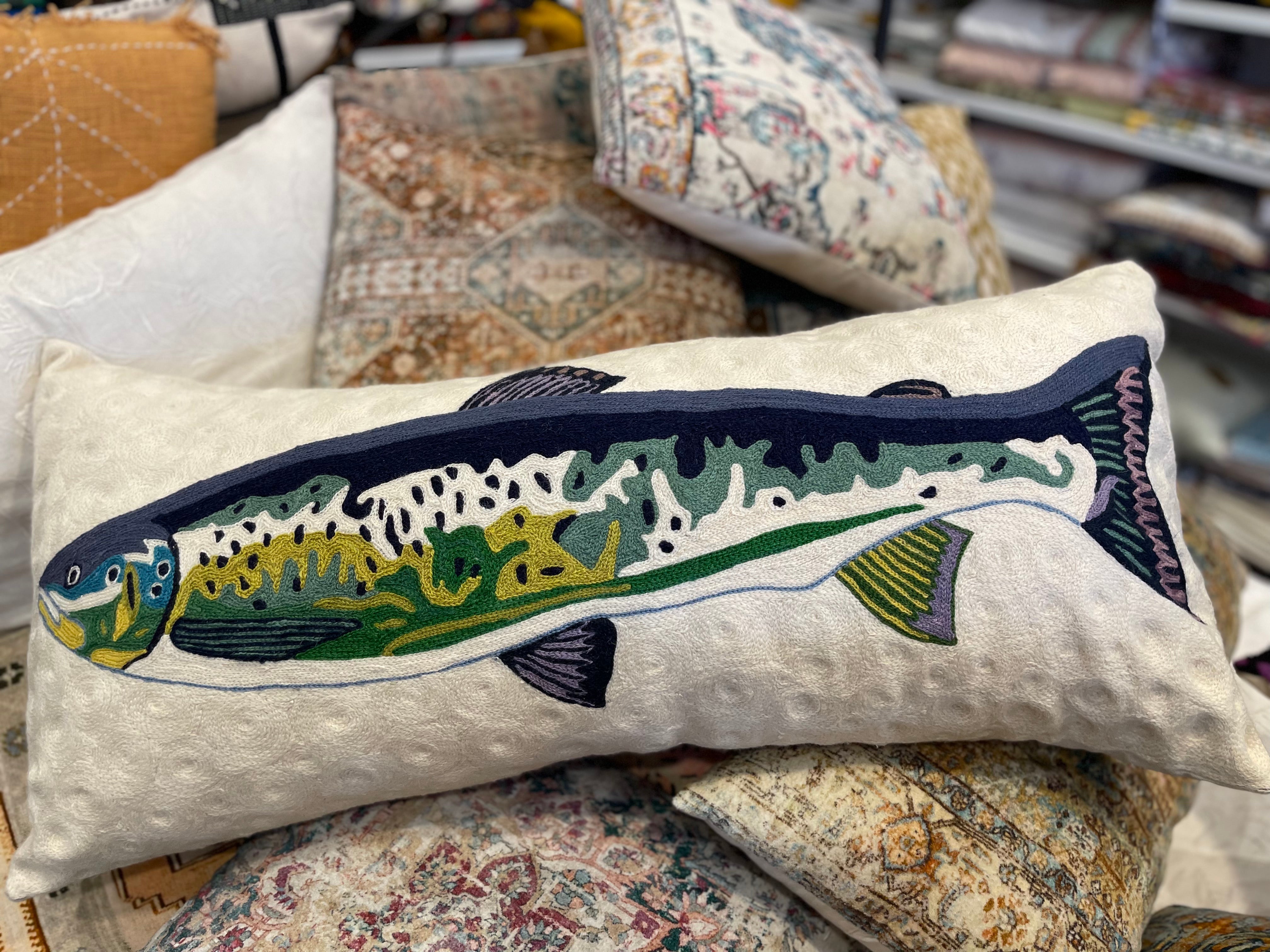 Kashmiri Wool Cushion - Indigo Trout