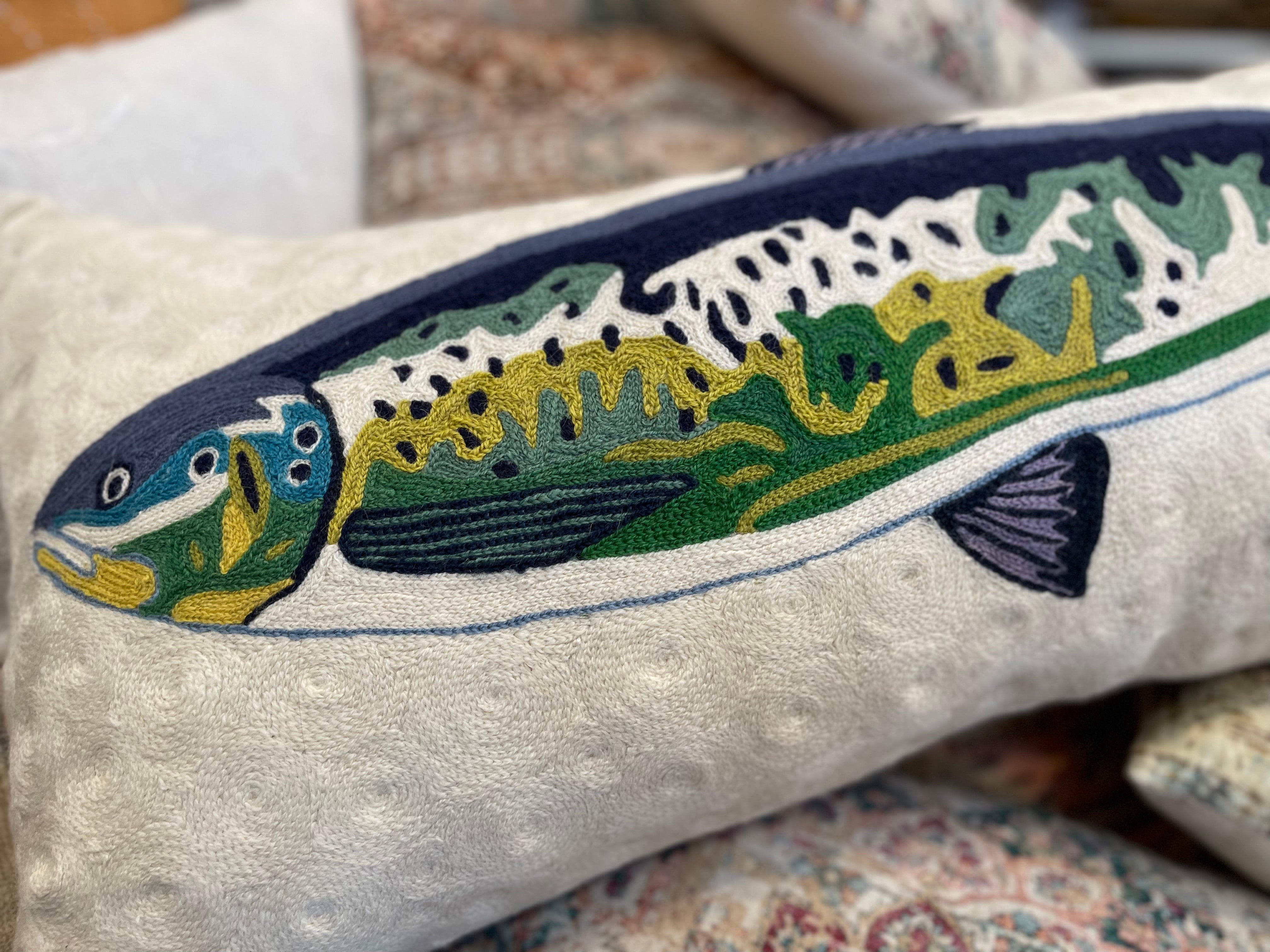 Kashmiri Wool Cushion - Indigo Trout