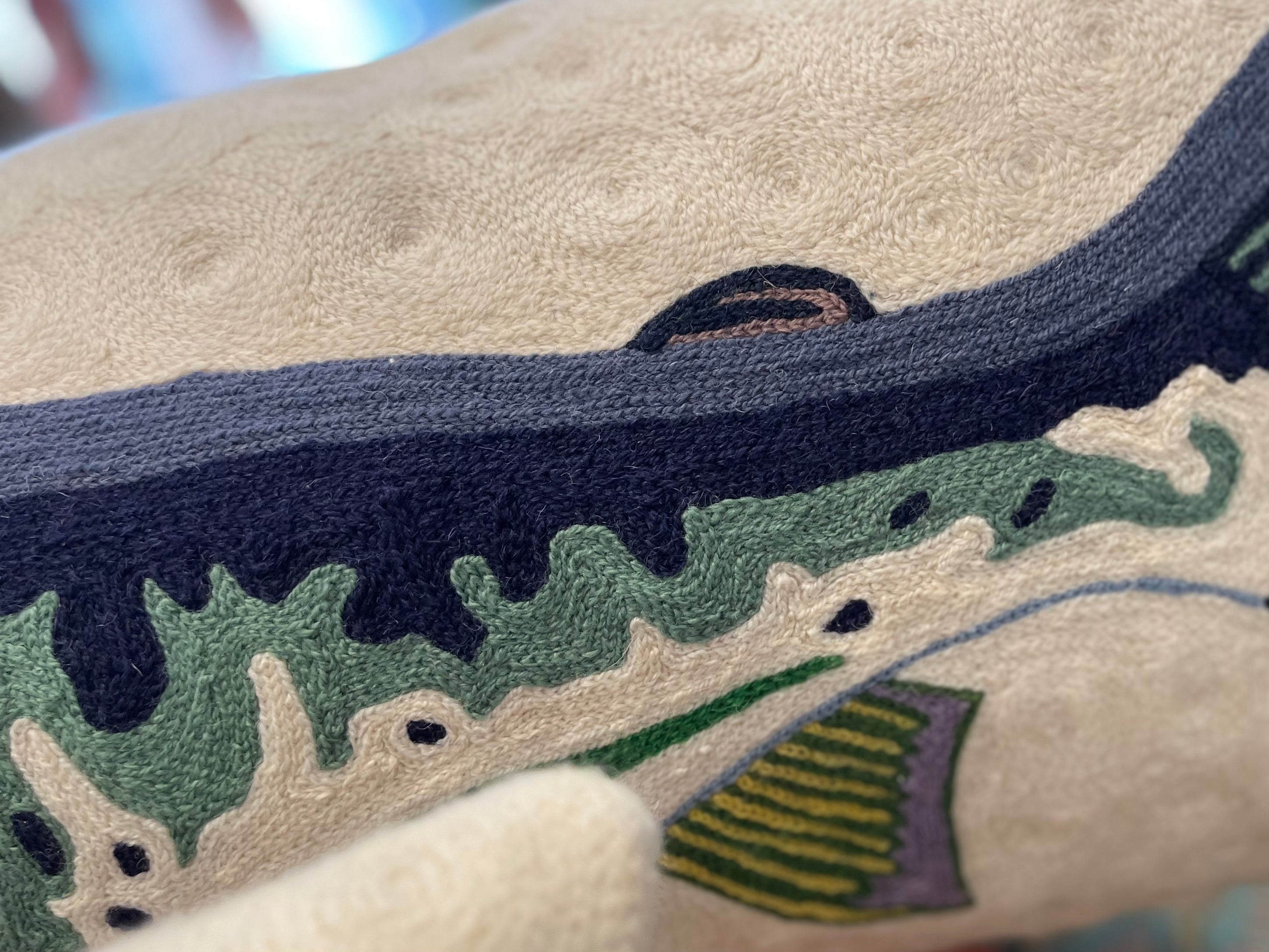 Kashmiri Wool Cushion - Indigo Trout