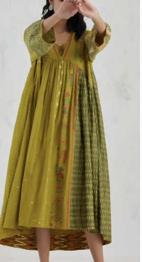 Jamdani Ikat Dress - Green Meadow