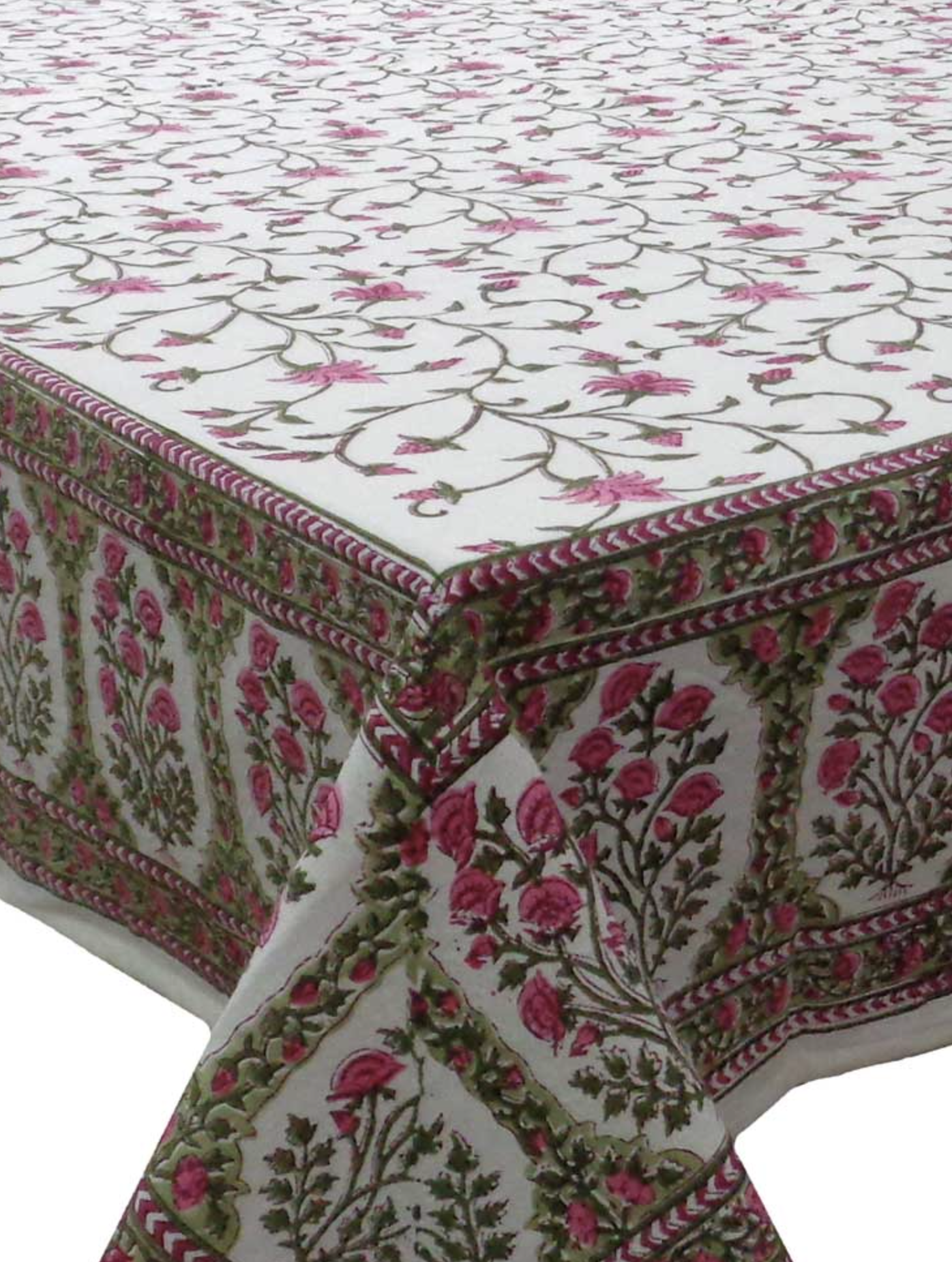 Handblock Printed Tablecloth Rectangular Long - Rose Garden