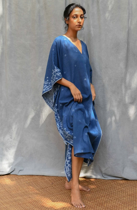 Long Jamdani Kaftan - Indigo Night Sky