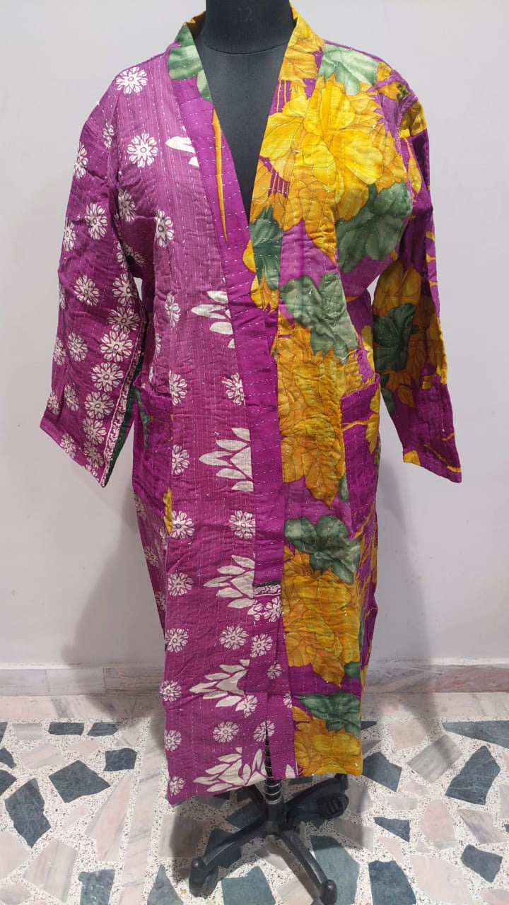 Vintage Kantha Kimono - Bold Floral