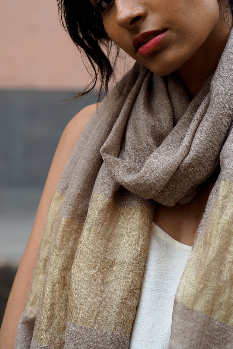 Pashmina Zari Scarf - Stone/ Gold